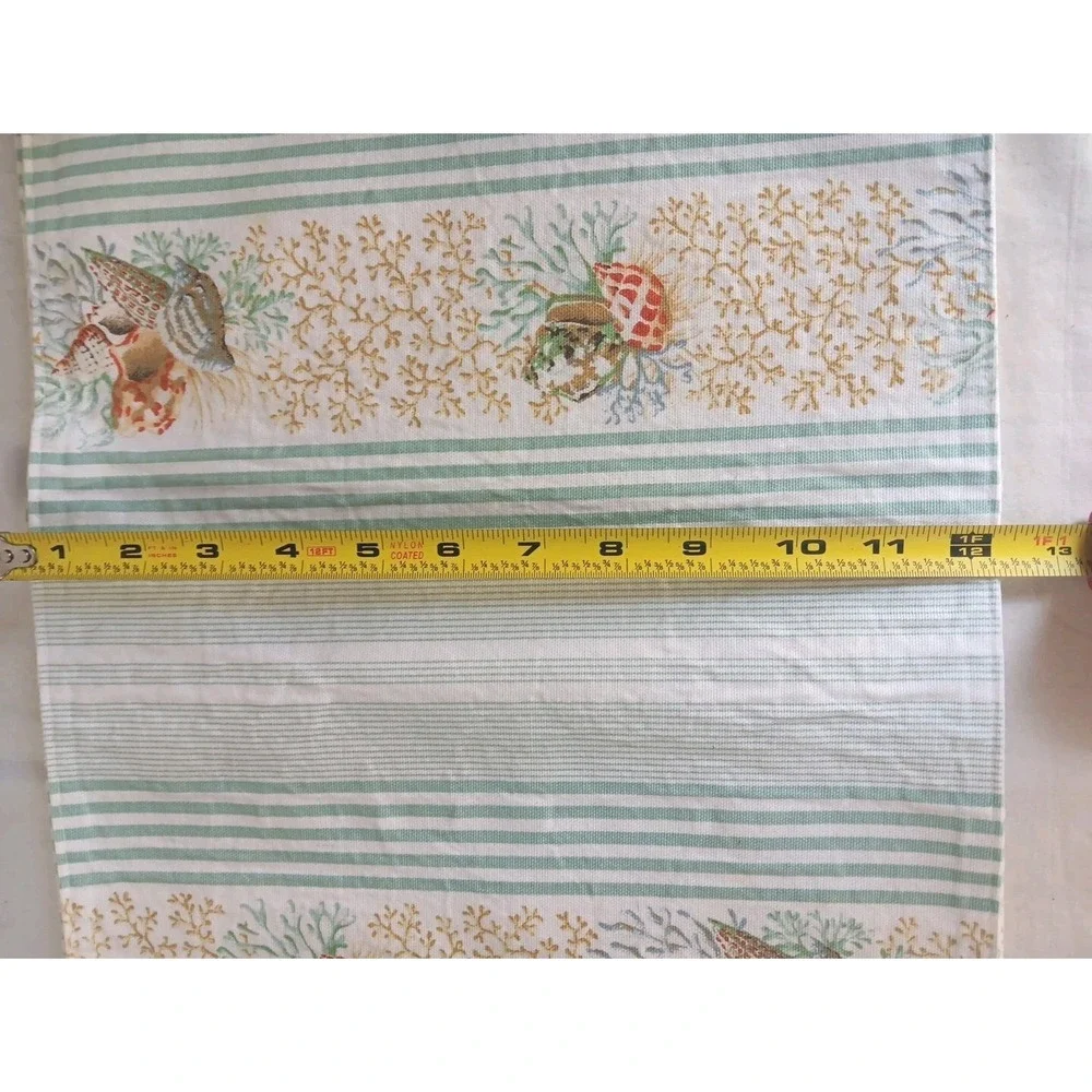 4 Fabric Table Placemats Seashells Coral Green Stripes Beach 12 x 17 Inches READ